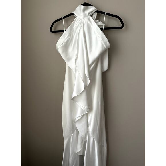 $645 Ramy Brook Womens Tera Satin Halter Gown Size 2 High Low High Neck New - Picture 2 of 6